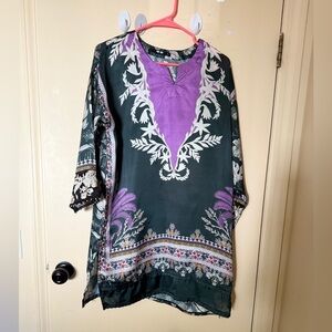 Elegant Green and Purple Women's Kurta